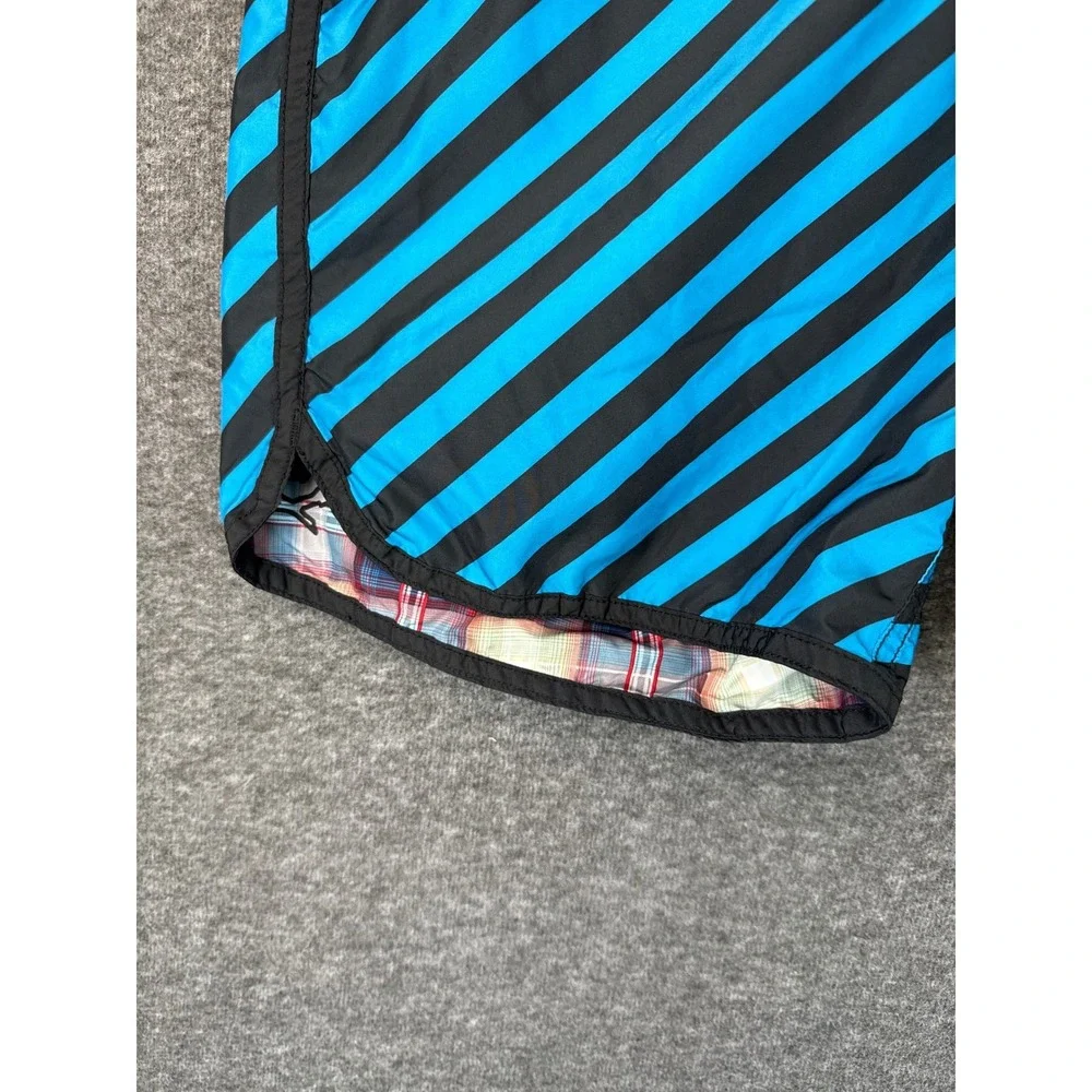 Modern Amusement Mens‎ Reversible Board Shorts Blue Black Striped Plaid Size 32
